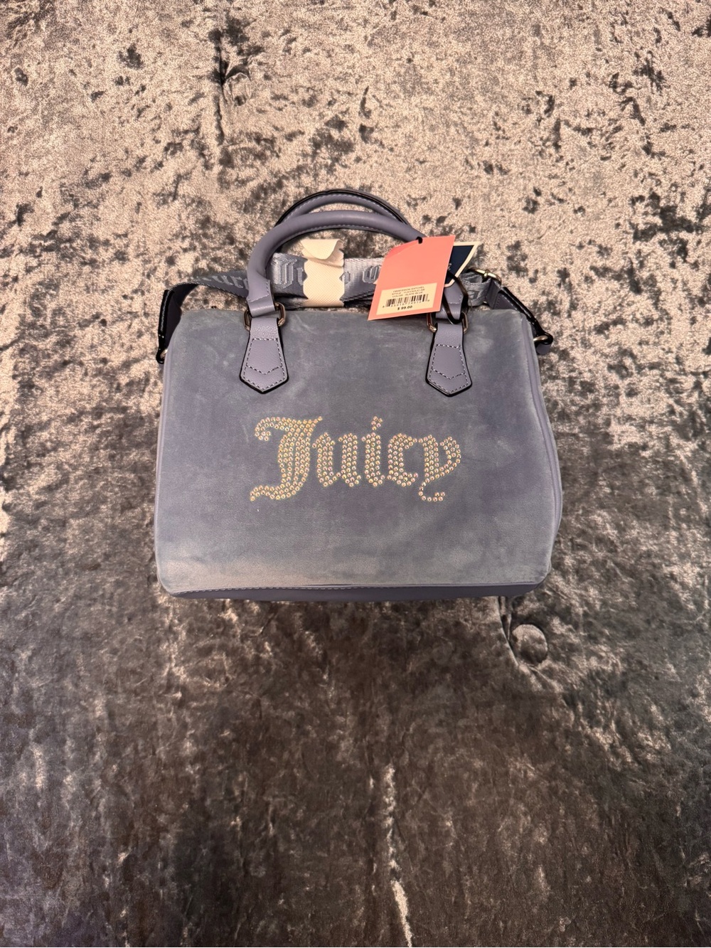 Juicy Couture Blue Velour Satchel with Crystal Logo
